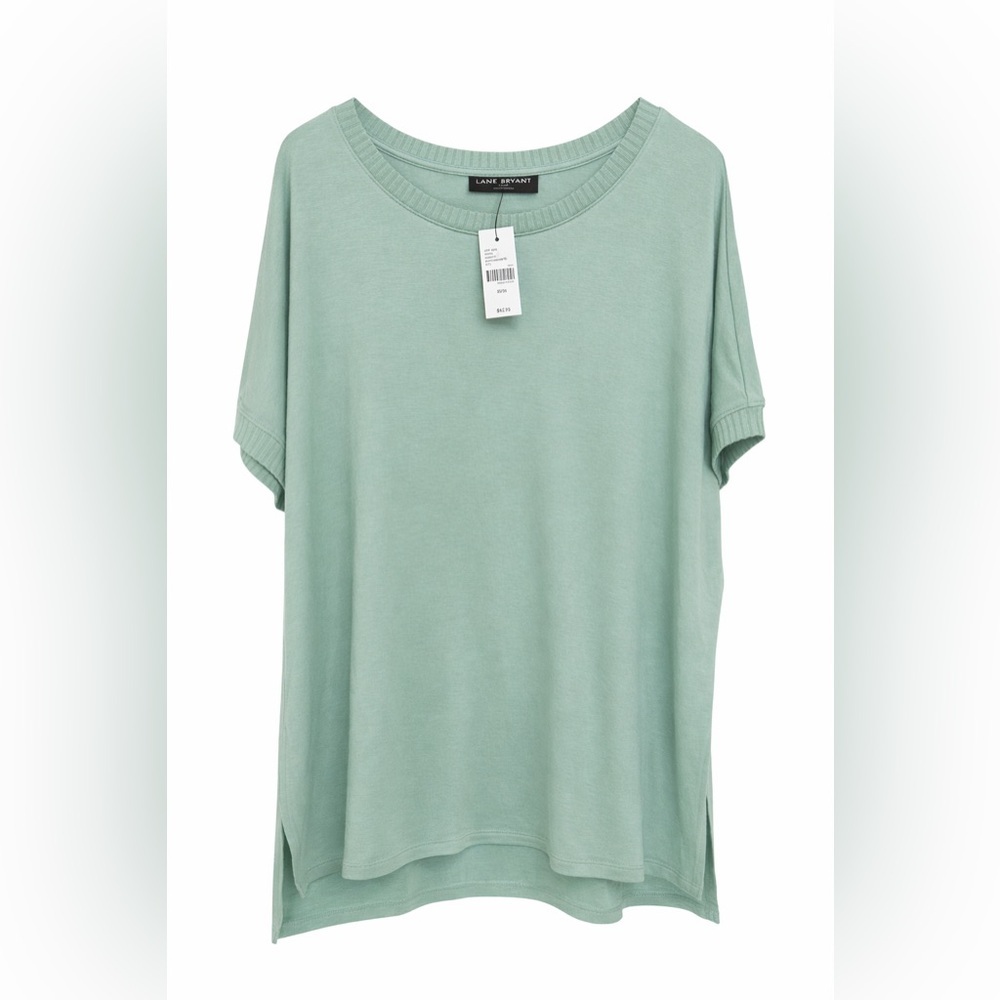 Lane Bryant Sage Green Ribbed Trim Top Size 22/24 NWT Plus Size Soft Knit Tee